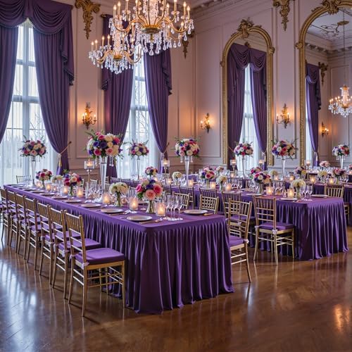 1 Pack Purple Rectangle Table Clothes for 4 Foot Tables, Polyester Wrinkle Free Fitted Tablecloths 4ft Stretch Table Cover with Skirt for Wedding, Birthday, Parties, Trade Show, Craft Show - Image 6