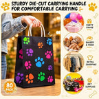 Tenceur 80 Pcs Dog Gift Bags Goodie Paw Puppy Paper Treat Bags Bulk with Handles 10.63 x 4.72 x 7.87 Inch Dog Themed Party Favors Shopping Holiday Kraft(Black Colorful) - Image 5