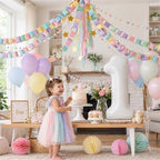 Paper Chain Garland, Crepe Paper Streamers Pastel Balloon Star Garland - Image 3