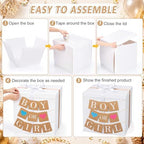 VercanMonth 28 Inches Giant Gender Reveal Gift Box with Lid Kit Extra Large White Gift Box with Boy or Girl Party Banner and White Gold Ribbons for Gender Reveal Birthday Party Baby Shower Decor - Image 3