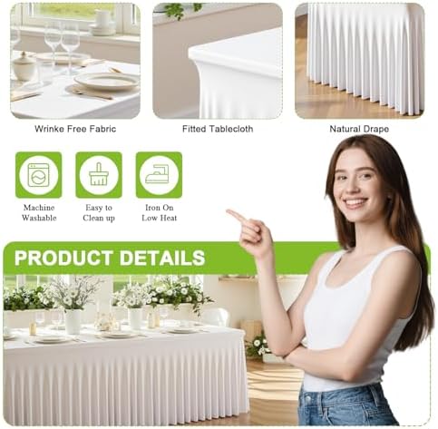 2 Pack White Spandex Table Cloths for 6FT Rectangle Tables, Elastic Fitted Stretch Tablecloth 30x72 Inch, Wrinkle Free White Table Cover Skirt for Banquet, Wedding, Baby Shower & Parties - Image 3