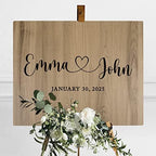 Andaz Press Large Wooden Welcome Sign for Wedding, Rustic Welcome Sign 16" x 20" Custom Names Heart & Date, Woodland Wedding Signage, English Oak MDF Wood Finish Wedding Reception Indoor Outdoor Signs - Image 3