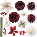 YYHUAWU Artificial Christmas Flowers Greenery Combo Box Set Faux Flowers Bulk Flower Leaf with Stems for DIY Tree Ornaments Xmas Wreath Floral Arrangements Centerpieces - Image 2