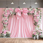 12x8ft Pink Bow Backdrop Floral Coquette Flowers Photography Background for Girls Women Birthday Party Decorations Wedding Bridal Backdrops Banner Photo Booth Props - Image 4