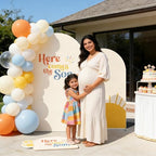 2Pcs Here Comes The Son Baby Shower Party Arch Backdrop Cover,Sunrise Curved Spandex Background,Solid Beige Design (5ft & 4ft) - Image 2
