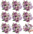 8 Bundles Artificial Peony Centerpiece Flowers,Purple Series by Yuxung