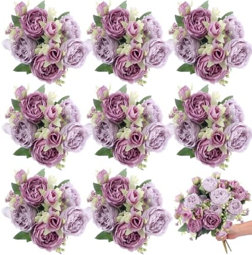 8 Bundles Artificial Peony Centerpiece Flowers,Purple Series by Yuxung
