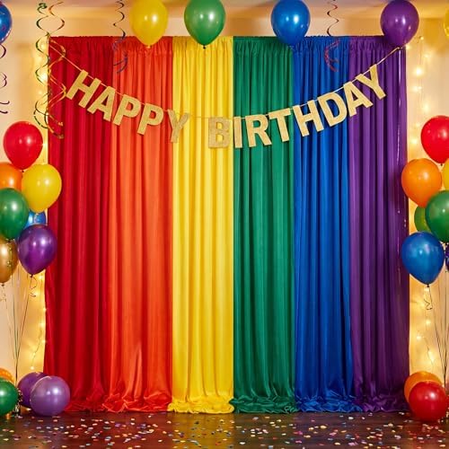 Birthday Backdrop Curtain 15ftx10ft - Rainbow Wrinkle Free Satin Drapes - Image 2