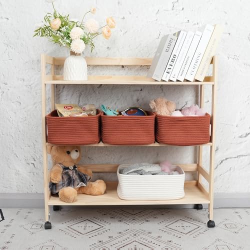 XUANGUO Small Woven Storage Baskets for Shelves, 13" x 9" x 5", Rustic - Image 4