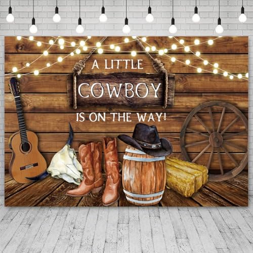 9x6ft Baby Shower Backdrop A Little Cowboy is on The Way Photography Background Wild West Rustic Wooden Board Hat Boot Kid Birthday Party Banner Decorations Newborn Parties Photo Booth Prop - Image 3