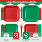 Vyntra 350 Pcs Red & Green Square Paper Plates and Napkins Set, Serves 50 - Image 3