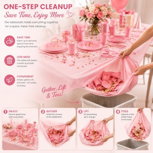 Tinybee 352 Pcs Pink Plastic Plates, Disposable Dinnerware Set for 50 - Image 5