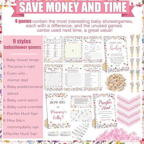 Sherr 476 Pcs Wildflower Baby Shower Games, 9 Style Baby Shower Activities - Image 4