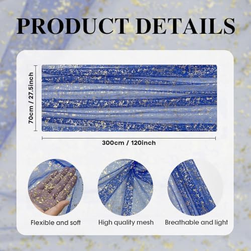 Artoid Mode 10PCS Blue Gold Gauze Table Runner 120 Inch 10FT, Glitter Metallic Foil Sheer Dining Wedding Anniversary Holiday Table Decor for Home Party - Image 5