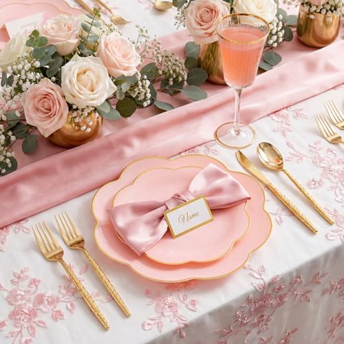 LIYH 150Pcs Gold Flower Edge Pink Dinnerware Set For 30 Guests Party - Image 4