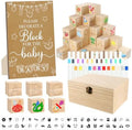 150 Pcs Brown Baby Shower Games Sign Kit, Including a Decorate Flower Game Sign 102 DIY Wooden Blocks 36 Acrylic Markers 10 Stencils 1 Storage Box, for Baby Shower Party Gender Reveal by ZCPTZ