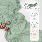 12 Pack Sage Green Cheesecloth Table Runners 10FT Long – 35 x 120 Inch Boho Gauze Table Runners for Engagement, Wedding, Baby Shower & Home Decor – Soft Wrinkled Polyester Fabric - Image 7