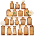 18pcs Amber Glass Bud Vase Set, Gold Small Flower Vases for Centerpieces by Fixwal
