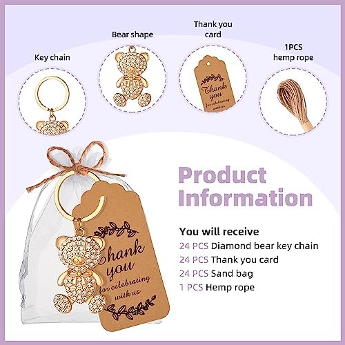 24Pcs Diamond Small Bear Keychain Baby Shower Party Favors for Guests - Image 3