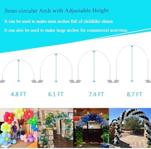 Decojoy Balloon Arch Stand, 7.5ft Large Round Backdrop Frame, Adjustable Half Circle Arch, 2 set Reusable Metal Ballon Column Kit with Base 3IN1 for Birthday, Wedding, Graduation, Shower Party - Image 4