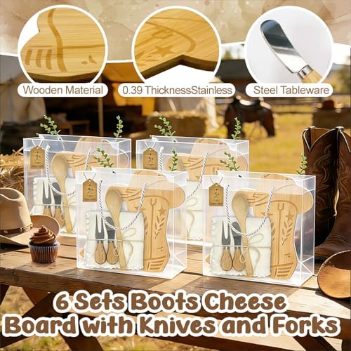 50 Pcs Western Party Decoration Gifts Baby Shower Prizes for Game Winners Sets of 6 Boot Cheese Board with Forks Gift Bag Cowgirl Cowboy Birthday Favors for Guests Boots or Bows Gender Reveal Supplies - Image 6