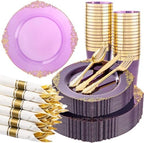 Hioasis 210 Pcs Purple Gold Plates for Party by Hioasis