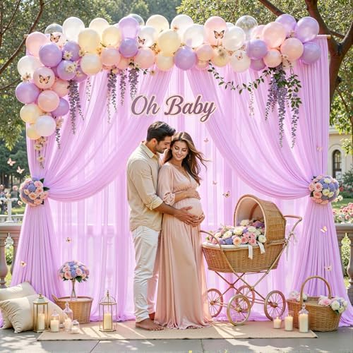 30ft×10ft Wrinkle Free Light Purple Backdrop Curtain Drapes, 6 Panels 5ftx10ft Sheer Tulle Chiffon Backdrop Panels Curtains for Wedding Baby Shower Birthday Party Stage Photo Home Decorations - Image 4