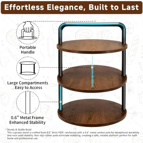 Cupcake Stand, 3 Tier Large Rustic Wooden Cupcake Tower for 50 Cupcakes - Image 6