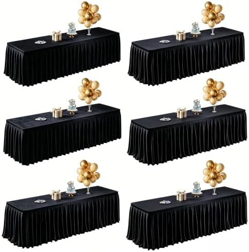 6 Pack Black Satin Table Clothes for 6 Foot Rectangle Tables - 6FT Wrinkle Resistant Glitter Rectangle Tablecloths, Party Table Covers for Wedding Banquet, Baby Shower, Birthday, Holiday Dinner by WishCare