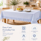 Blue White Striped Ruffled Tablecloth Rectangle 55" x 70" Farmhouse Washed Cotton Table Cloth with Short Ruffle Cottage Table Cover for Boho Dining Room Kitchen Picnic Home Party Decoration - Image 5