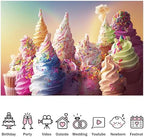 Fabric 9x6ft Summer Ice Cream Backdrop Colorful Ice Cream Dessert Photography Background Sweet One Birthday Decorations Here's The Scoop Baby Shower Cake Table Banner Photo Studio Props - Image 5