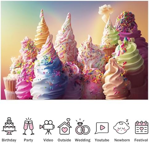 Fabric 10x6.5ft Summer Ice Cream Backdrop Colorful Ice Cream Dessert Photography Background Sweet One Birthday Decorations Here's The Scoop Baby Shower Cake Table Banner Photo Studio Props - Image 5