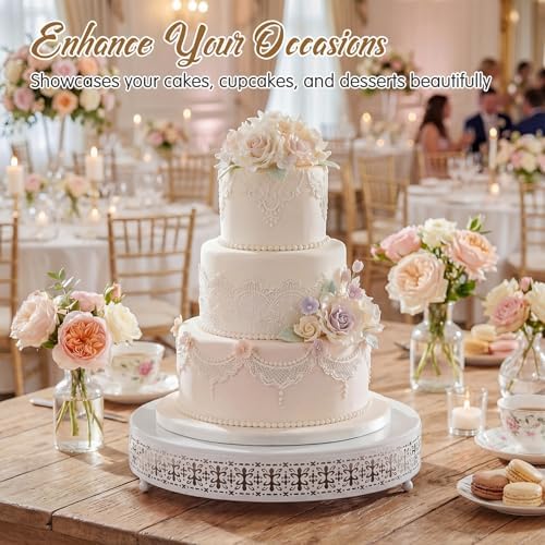Wenqik White Metal Cake Stand 14 Inch with Cutting & Spatula - Image 6