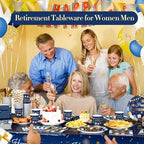 Funnymoom 452 Pcs Retirement Party Decorations Supplies Set Include Blue Gold Retirement Paper Plates Napkins Cups Tablecloth Cutlery Straws for Men Women Say Goodbye Party - Image 3