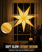 GalaxyArts 7-Point Paper Star Lantern - Striped Cutout Hanging Light Decoration - Foldable Hollow Out Star Lamp Shade for Home, Party, Christmas, Wedding Décor - Indoor/Outdoor Hanging Star(Yellow) - Image 4