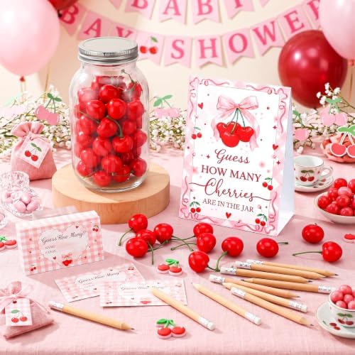 162 Pcs Cherry Theme Baby Shower Games Guess Guess How Many Are in the Jar - Image 5