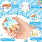 Funnymoom 24 Sets Baby Shower Bottles Favors for Guests Glass 100 ml Milk Jar with Ribbons and Stickers Decorations for Gender Reveal Newborn Centerpiece Party Favor (Blue,It's A Boy) - Image 4