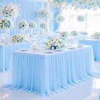 2 Pack Baby Blue Table Cloth for 6 Foot Rectangle Tables, Stretch Fitted Tulle Table Covers Skirt, Rectangular Ruffle Tutu Tablecloth Wedding Baby Shower Baby Shower Cake Tablecloths - Image 3