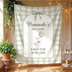 Personalized Silly Goose Baby Shower Banner, Custom Goose on the Loose Photo Backdrop, Sage Green Gingham Cottagecore Nursery Wall Art, Gender Neutral Baby Sprinkle Welcome Sign, Vintage Bow Decor by Unknown