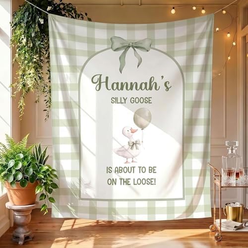 Personalized Silly Goose Baby Shower Banner, Custom Goose on the Loose Photo Backdrop, Sage Green Gingham Cottagecore Nursery Wall Art, Gender Neutral Baby Sprinkle Welcome Sign, Vintage Bow Decor by Unknown
