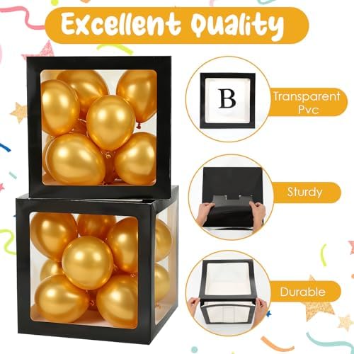 12 Pcs Transparent Balloon Boxes Clear Baby Boxes with 99 Letters for Baby Shower Gender Reveal Grad Birthday Party Bridal Wedding Christmas Anniversary Valentines Backdrop Decoration (Black) - Image 3