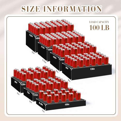 Leinuosen 7 Pcs Extra Large Buffet Risers Set 10" to 16" Rectangle Acrylic Display Box Catering Dessert Table Riser Food Display Decorative Stand with Hollow Bottom for Catering Supplies(Black) - Image 2