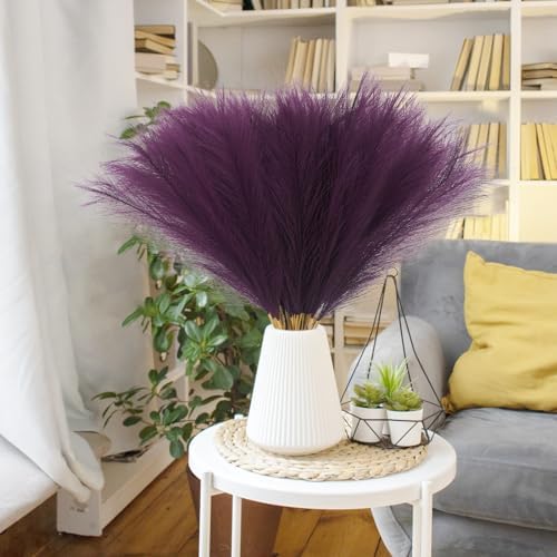 obbsie 50pcs Purple Faux Pampas Grass Decor, 21.6" Short Artificial Pompous Grass Floral Fake Pompas Grass Branches Vase Filler Flower Arrangement for Home Wedding Boho Decor (Pack of 2) - Image 3