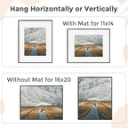 FLYJOE 16x20 Metal Picture Frame For Wall With Mat For 11x14, 16''x20'' Aluminum Photo Frames With Tempered Glass For Home Decor, Minimalist Modern Poster Frame Horizontal And Vertical Formats, Black - Image 3