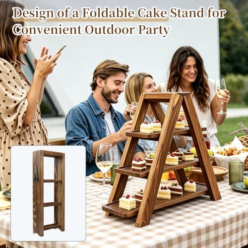 Cupcake Stand, 3 Tier Wood Cake Stands Rustic Cupcake Tower, Round Tiered Tray Stand for Dessert Table Display, Industrial Wooden Serving Stand Wedding, Graduation and Baby Shower (QIUQIAN) - Image 4