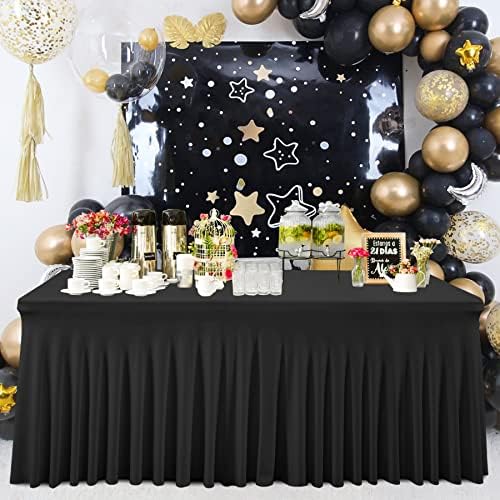 Besutolife Black Tablecloth for Rectangle Table 6ft Spandex Table Skirt One-Piece Design for Birthday Parties Wedding by Besutolife