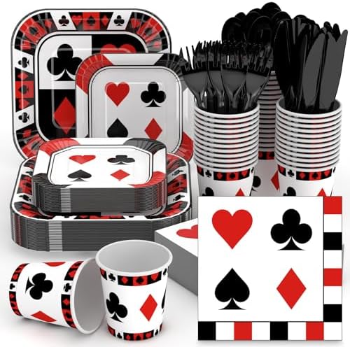 350 Pcs Casino Paper Plates and Napkins Set Disposable Serve 50 by Suttmin