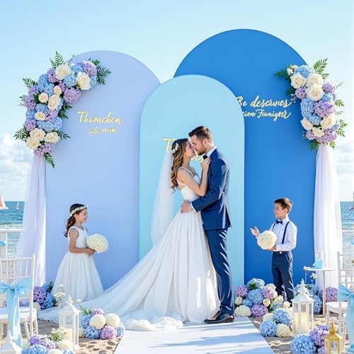 Gradient Blue Arch Backdrop Cover 7.2FT 6.6FT 6FT Arch Covers Stretchy Backdrop Set of 3, Party Arch Cover Spandex Fitted Under The Sea Fabric Arch Covers for Baby Shower Birthday Wedding Decoration - Image 3