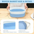 8 Pack Small Woven Baskets with Gift Bags & Ribbons & Cards, Cotton Rope Durable Storage with Handles 12"x8"x5" Empty Gift Baskets for Mother's Day, Baby Showers, Birthdays & Raffle (Blue) - Image 5