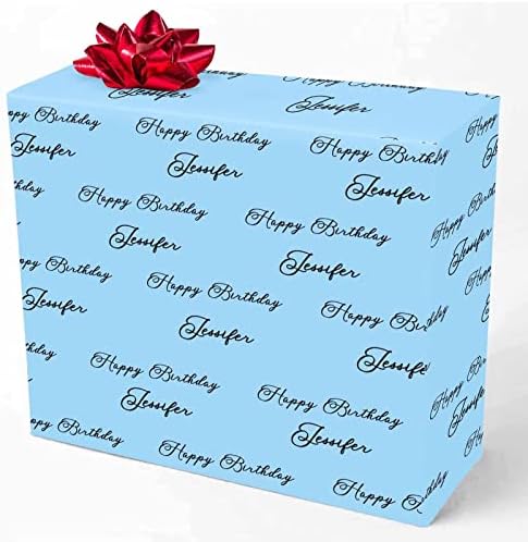 Personalized Photo Wrapping Paper, Custom Face Gift Wrapping Paper Roll with Printed Picture Happy Birthday with Name Sky Blue for Friend Grandma Grandpa Birthday Wedding Christmas Gifts 3 Rolls by MyPupSocks